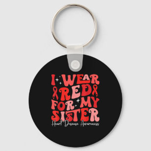 I Wear Red For My Sister Retro Chd Awareness Heart Key Ring