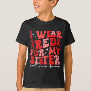I Wear Red For My Sister Retro Chd Awareness Heart T-Shirt