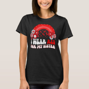 I Wear Red For My Sister Retro Rainbow World AIDS T-Shirt
