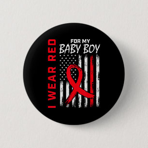 I Wear Red For My Son Heart Disease Awareness Flag 6 Cm Round Badge