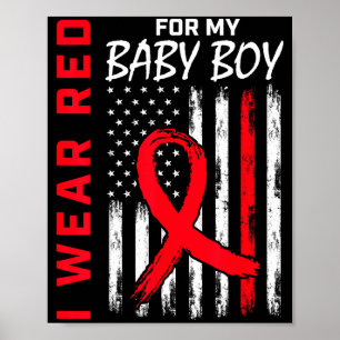 I Wear Red For My Son Heart Disease Awareness Flag Poster