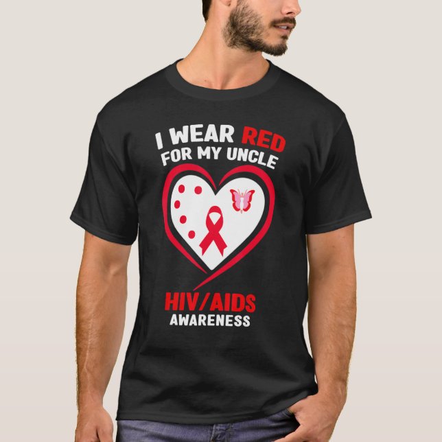 I Wear Red for My Uncle HIVAIDS Awareness T-Shirt (Front)