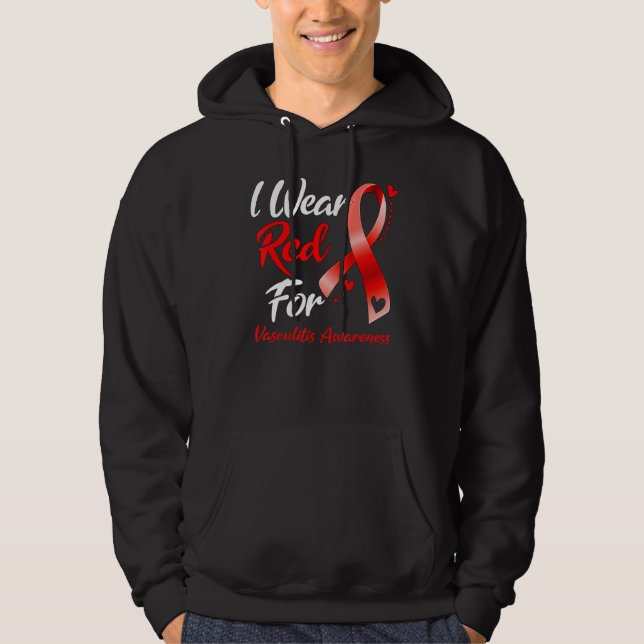 I Wear Red For Vasculitis Awareness   Ribbon Red V Hoodie (Front)