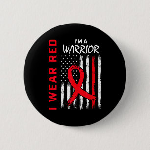 I Wear Red Im A Warrior Heart Disease Awareness Fl 6 Cm Round Badge