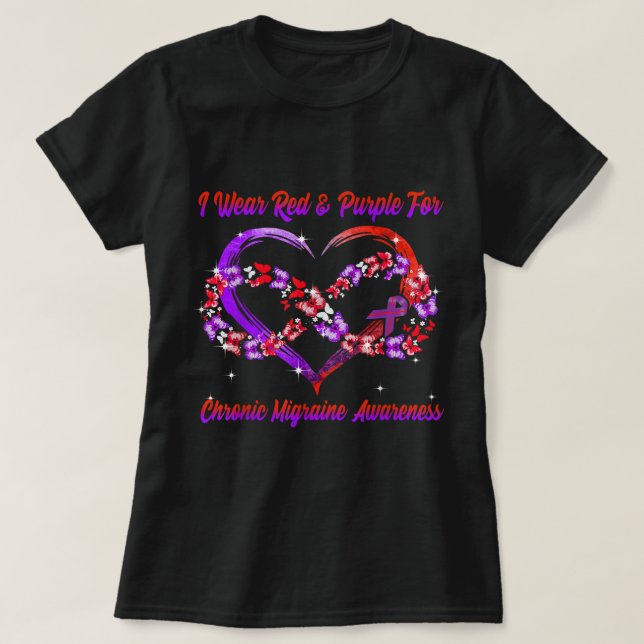 I Wear Red & Purple For Chronic Migraine Awareness T-Shirt (Design Front)
