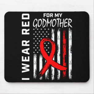I Wear Red Ribbon For Godmother Heart Disease Awar Mouse Mat