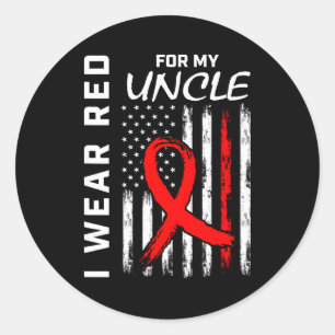 I Wear Red Ribbon For My Uncle Heart Disease Aware Classic Round Sticker