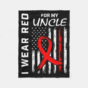 I Wear Red Ribbon For My Uncle Heart Disease Aware Fleece Blanket