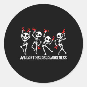 I Wear Red To Fight Heart Disease Awareness Skelet Classic Round Sticker