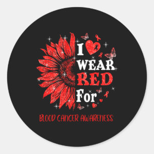 I wear Red Twinkle Heart Sunflower Blood Cancer Aw Classic Round Sticker