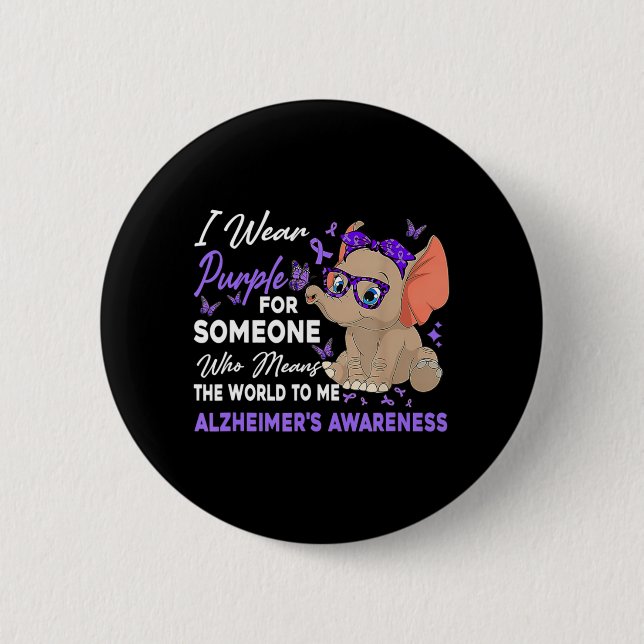 I Wear Ribbon Purple Elephant Cute Alzheimer's Awa 6 Cm Round Badge (Front)