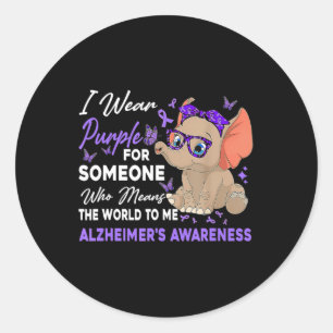 I Wear Ribbon Purple Elephant Cute Alzheimer's Awa Classic Round Sticker