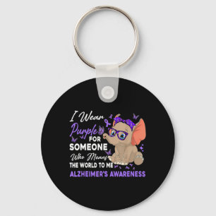 I Wear Ribbon Purple Elephant Cute Alzheimer's Awa Key Ring