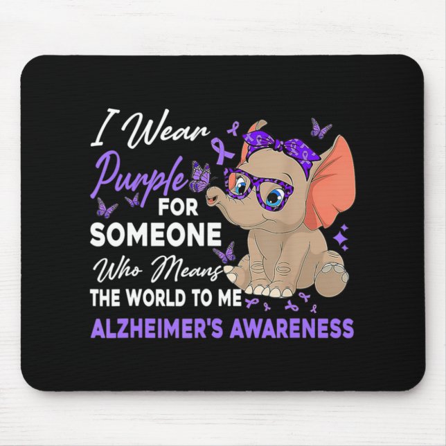 I Wear Ribbon Purple Elephant Cute Alzheimer's Awa Mouse Mat (Front)