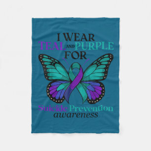 I Wear Teal &amp; Purple Butterfly Suicide Prevent Fleece Blanket