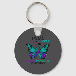I Wear Teal &amp; Purple Butterfly Suicide Prevent Key Ring