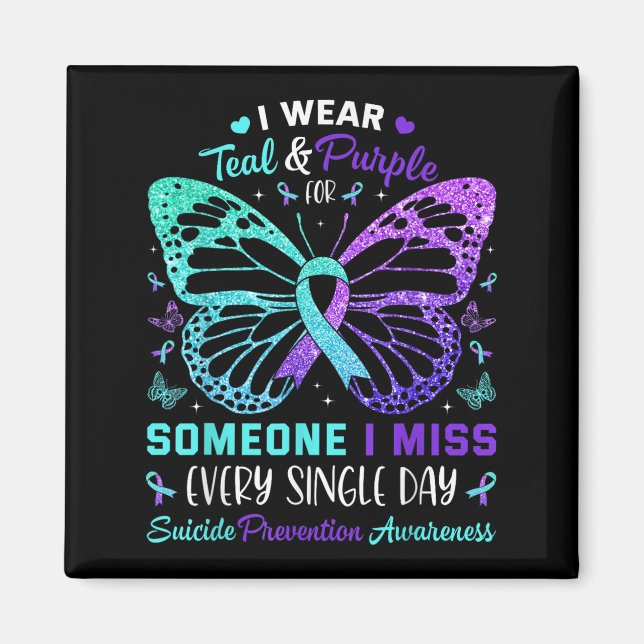 I Wear Teal &amp; Purple Butterfly Suicide Prevent Magnet (Front)