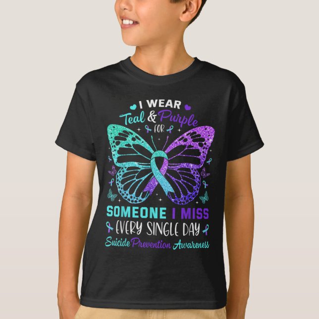 I Wear Teal &amp; Purple Butterfly Suicide Prevent T-Shirt (Front)