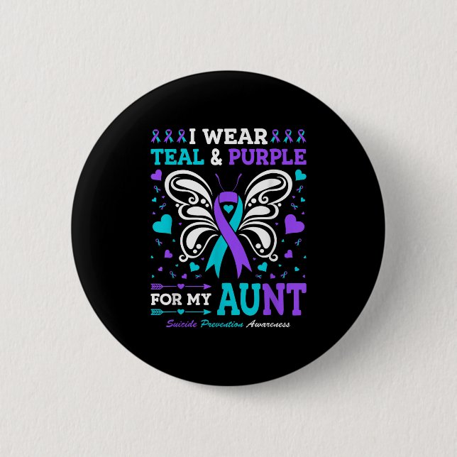 I Wear Teal &amp; Purple For My Aunt  6 Cm Round Badge (Front)