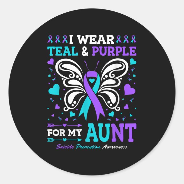 I Wear Teal &amp; Purple For My Aunt  Classic Round Sticker (Front)
