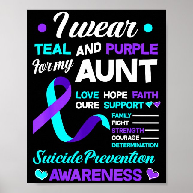 I Wear Teal &amp; Purple For My Aunt Suicide Preve Poster (Front)