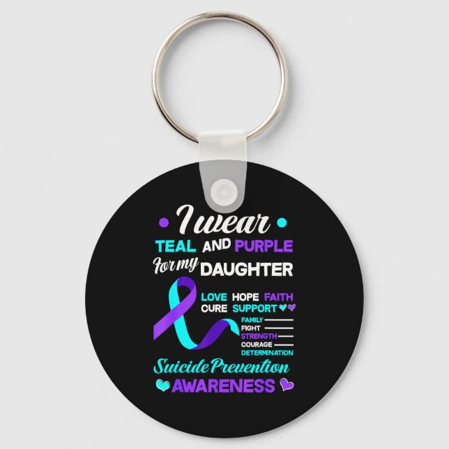 I Wear Teal &amp; Purple For My Daughter Suicide P Key Ring (Front)