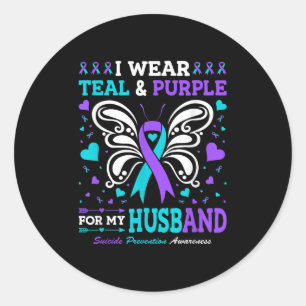 I Wear Teal & Purple For My Husband Classic Round Sticker