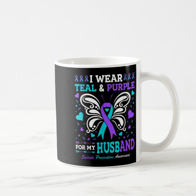 I Wear Teal &amp; Purple For My Husband  Coffee Mug (Right)