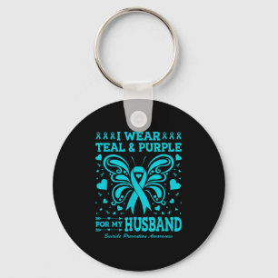 I Wear Teal & Purple For My Husband Key Ring