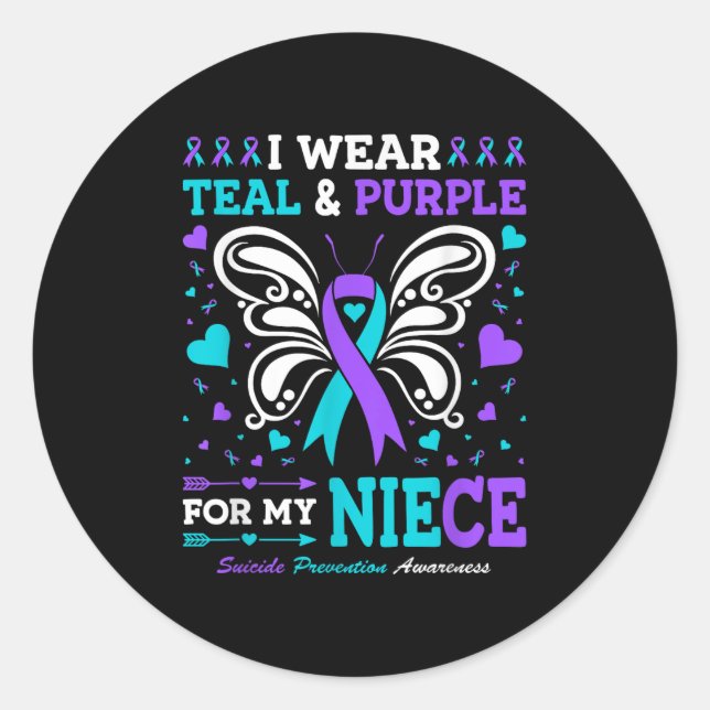 I Wear Teal &amp; Purple For My Niece  Classic Round Sticker (Front)