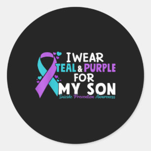 I Wear Teal & Purple For My Son Suicide Preven Classic Round Sticker