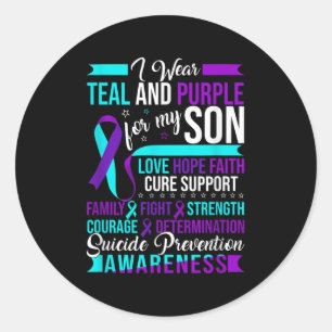 I Wear Teal & Purple For My Son Suicide Preven Classic Round Sticker