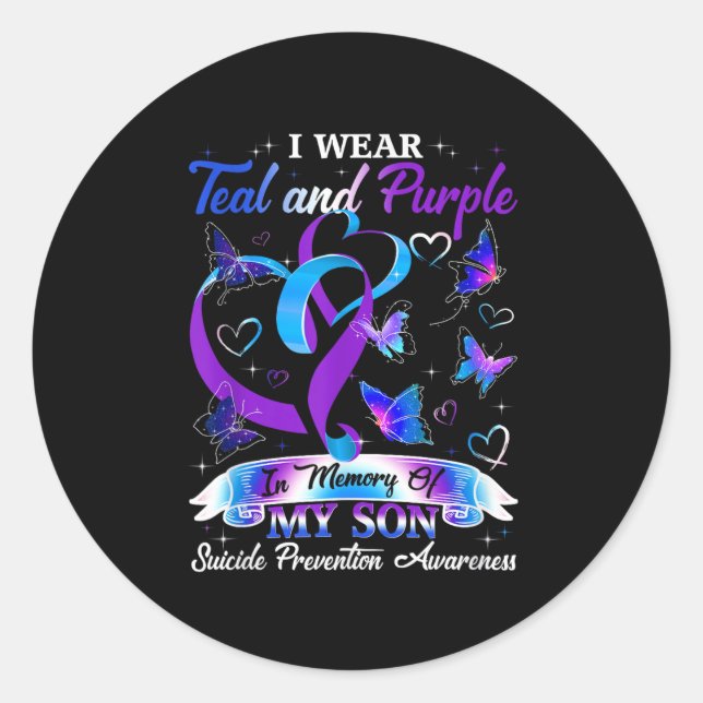 I Wear Teal &amp; Purple For My Son Suicide Preven Classic Round Sticker (Front)