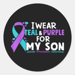 I Wear Teal & Purple For My Son Suicide Preven Classic Round Sticker