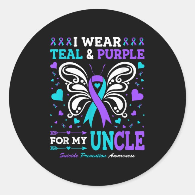 I Wear Teal &amp; Purple For My Uncle  Classic Round Sticker (Front)