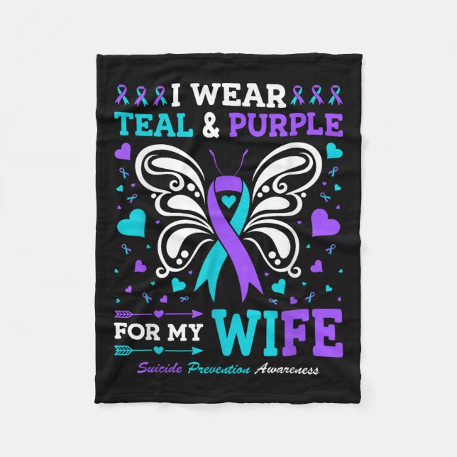 I Wear Teal &amp; Purple For My Wife  Fleece Blanket (Front)