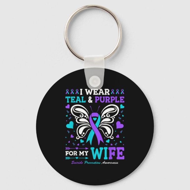 I Wear Teal &amp; Purple For My Wife  Key Ring (Front)