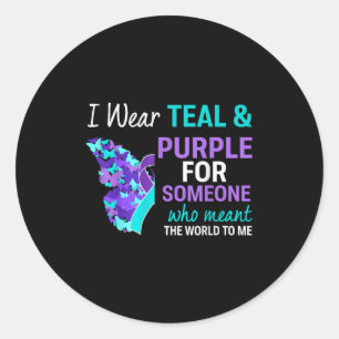 I Wear Teal &amp; Purple For Someone Suicide Aware Classic Round Sticker