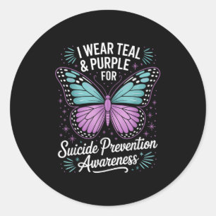 I Wear Teal &amp; Purple For Suicide Prevention Aw Classic Round Sticker
