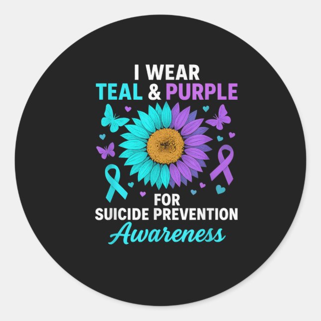 I Wear Teal &amp; Purple For Suicide Prevention Aw Classic Round Sticker (Front)