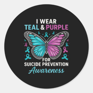 I Wear Teal &amp; Purple For Suicide Prevention Aw Classic Round Sticker