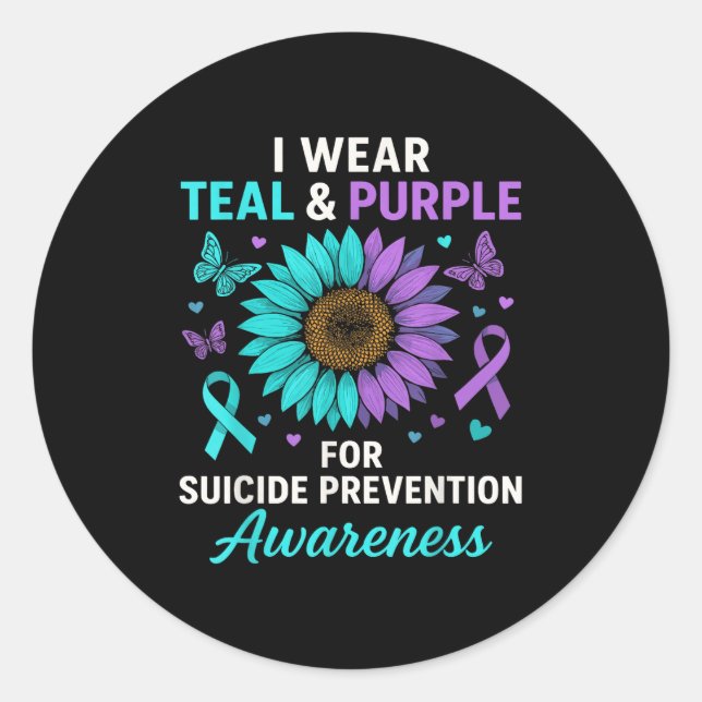 I Wear Teal &amp; Purple For Suicide Prevention Aw Classic Round Sticker (Front)