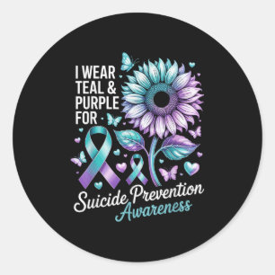 I Wear Teal &amp; Purple For Suicide Prevention Aw Classic Round Sticker