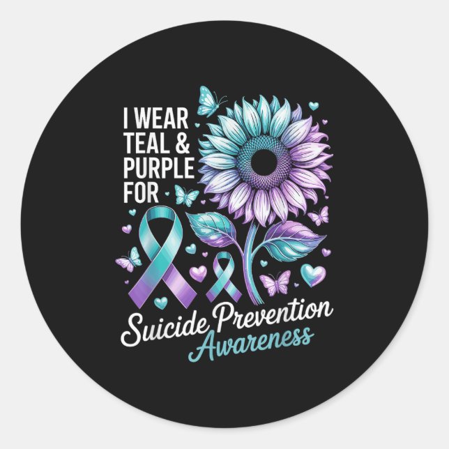 I Wear Teal &amp; Purple For Suicide Prevention Aw Classic Round Sticker (Front)