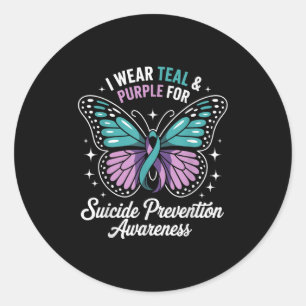 I Wear Teal &amp; Purple For Suicide Prevention Aw Classic Round Sticker