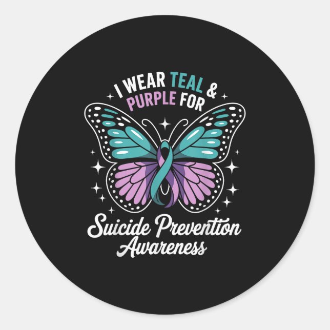 I Wear Teal &amp; Purple For Suicide Prevention Aw Classic Round Sticker (Front)