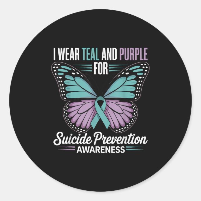 I Wear Teal &amp; Purple For Suicide Prevention Aw Classic Round Sticker (Front)