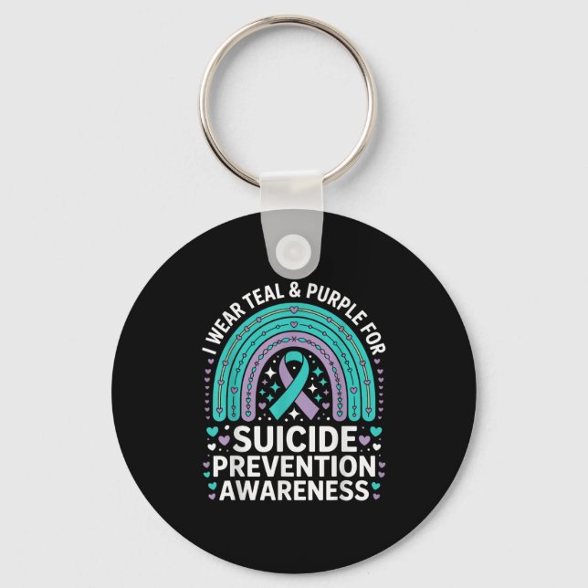 I Wear Teal &amp; Purple For Suicide Prevention Aw Key Ring (Front)