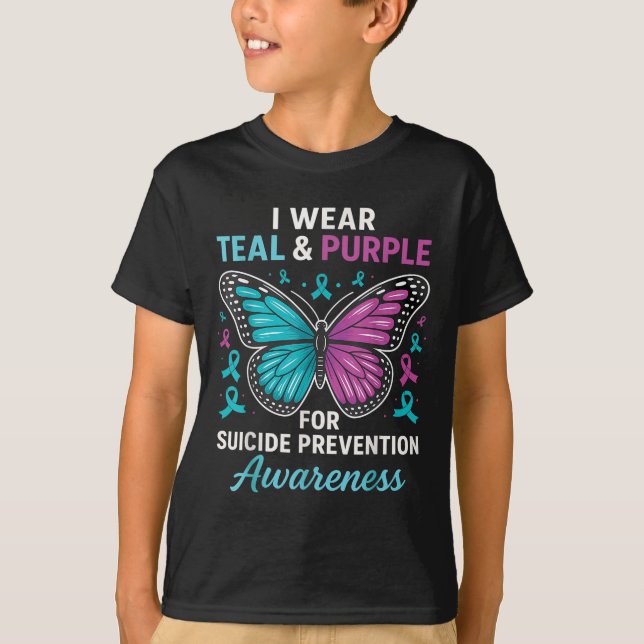 I Wear Teal &amp; Purple For Suicide Prevention Aw T-Shirt (Front)