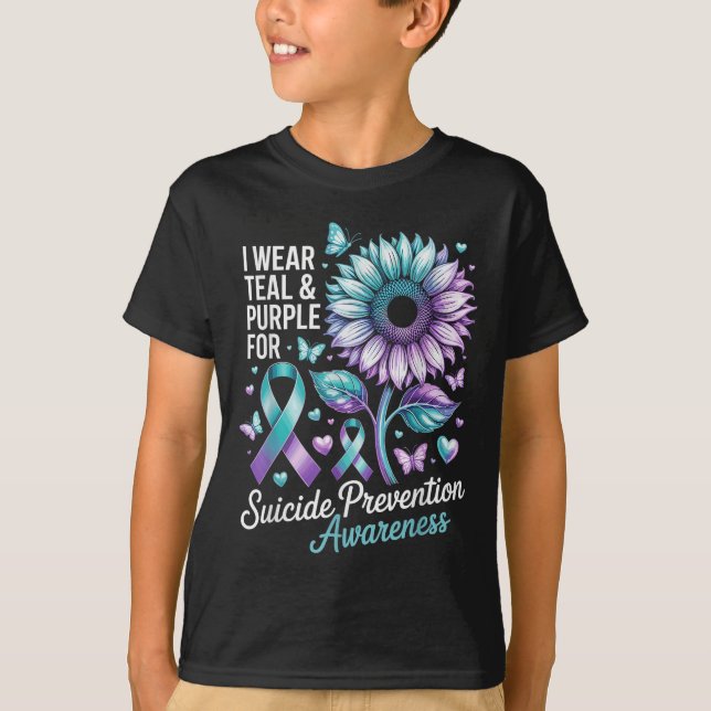 I Wear Teal &amp; Purple For Suicide Prevention Aw T-Shirt (Front)
